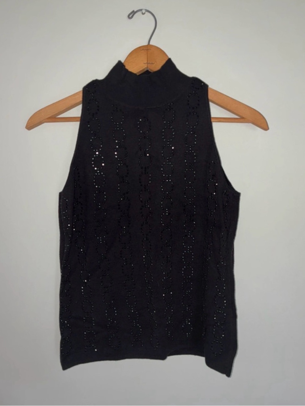 White House Black Market Black Sleeveless Mock Neck Sequin Knit Top